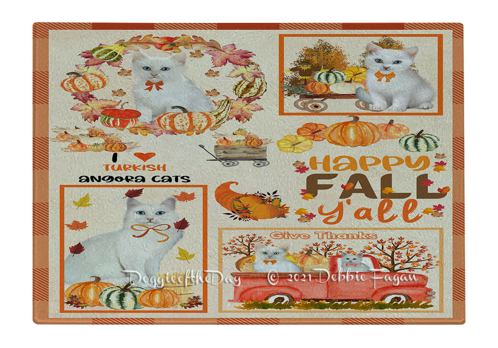 Happy Fall Y'all Pumpkin Turkish Angora Cats Cutting Board - Easy Grip Non-Slip Dishwasher Safe Chopping Board Vegetables C80032