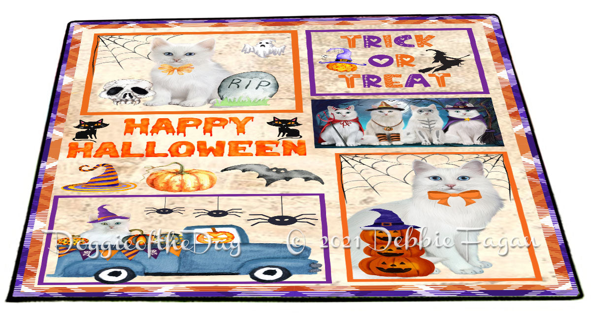 Happy Halloween Trick or Treat Turkish Angora Cats Indoor/Outdoor Welcome Floormat - Premium Quality Washable Anti-Slip Doormat Rug FLMS58243