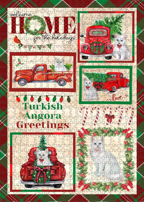 Welcome Home for Christmas Holidays Turkish Angora Cats Portrait Jigsaw Puzzle for Adults Animal Interlocking Puzzle Game Unique Gift for Dog Lover's with Metal Tin Box