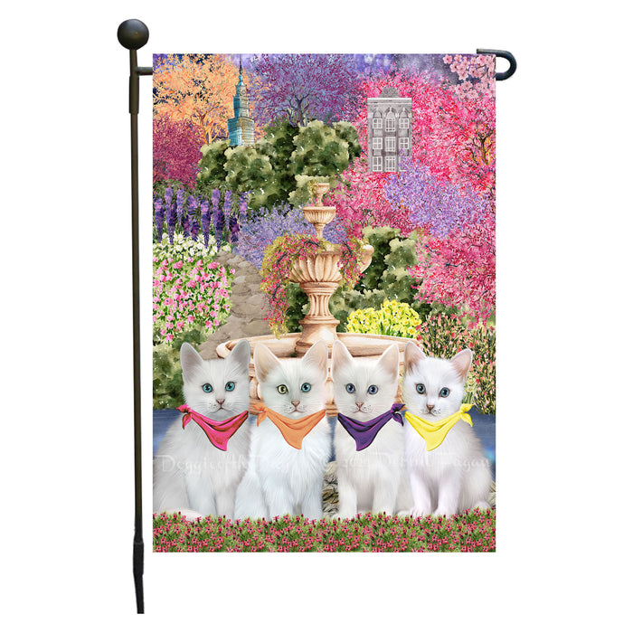 Turkish Angora Cats Garden Flag: Explore a Variety of Designs, Weather Resistant, Double-Sided, Custom, Personalized, Outside Garden Yard Decor, Flags for Cat and Pet Lovers