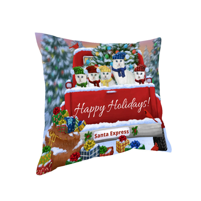 Christmas Red Truck Travlin Home for the Holidays Turkish Angora Cats Pillow with Top Quality High-Resolution Images - Ultra Soft Pet Pillows for Sleeping - Reversible & Comfort - Ideal Gift for Dog Lover - Cushion for Sofa Couch Bed - 100% Polyester