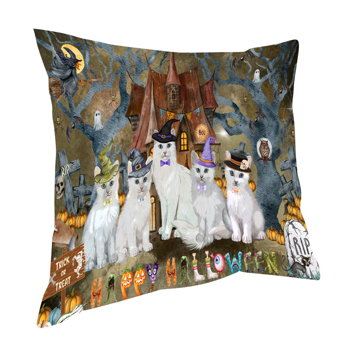 Turkish Angora Throw Pillow: Explore a Variety of Designs, Cushion Pillows for Sofa Couch Bed, Personalized, Custom, Cat Lover's Gifts