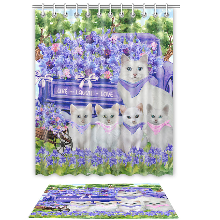Turkish Angora Shower Curtain & Bath Mat Set - Explore a Variety of Personalized Designs - Custom Rug and Curtains with hooks for Bathroom Decor - Pet and Cat Lovers Gift