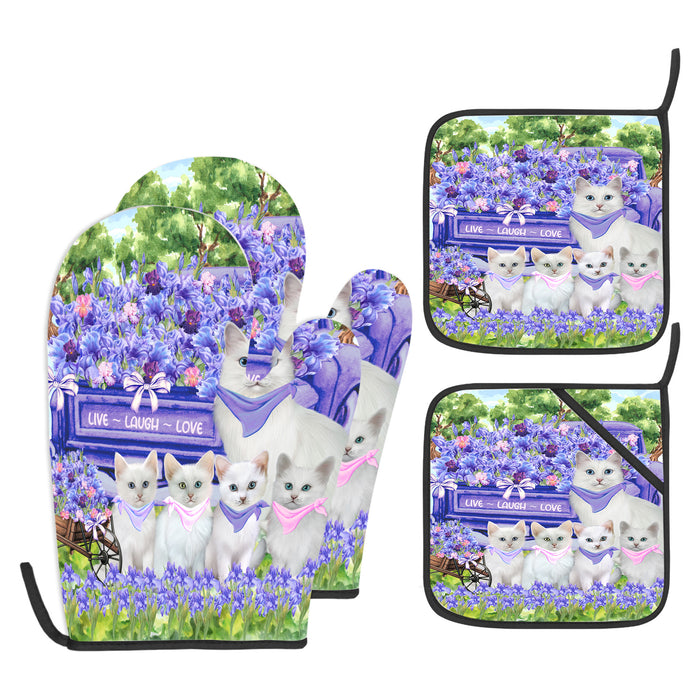 Turkish Angora Oven Mitts and Pot Holder Set: Explore a Variety of Designs, Personalized, Potholders with Kitchen Gloves for Cooking, Custom, Halloween Gifts for Cat  Mom