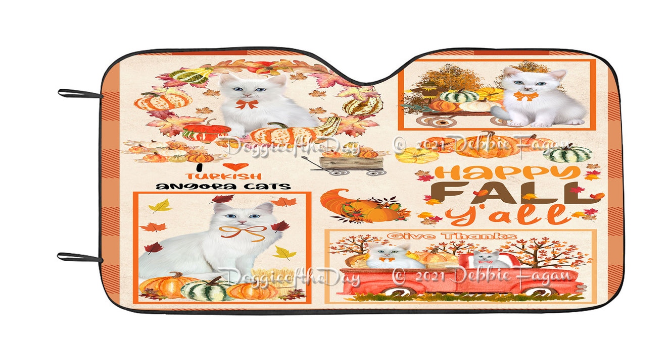 Happy Fall Y'all Pumpkin Turkish Angora Cats Car Sun Shade Cover Curtain
