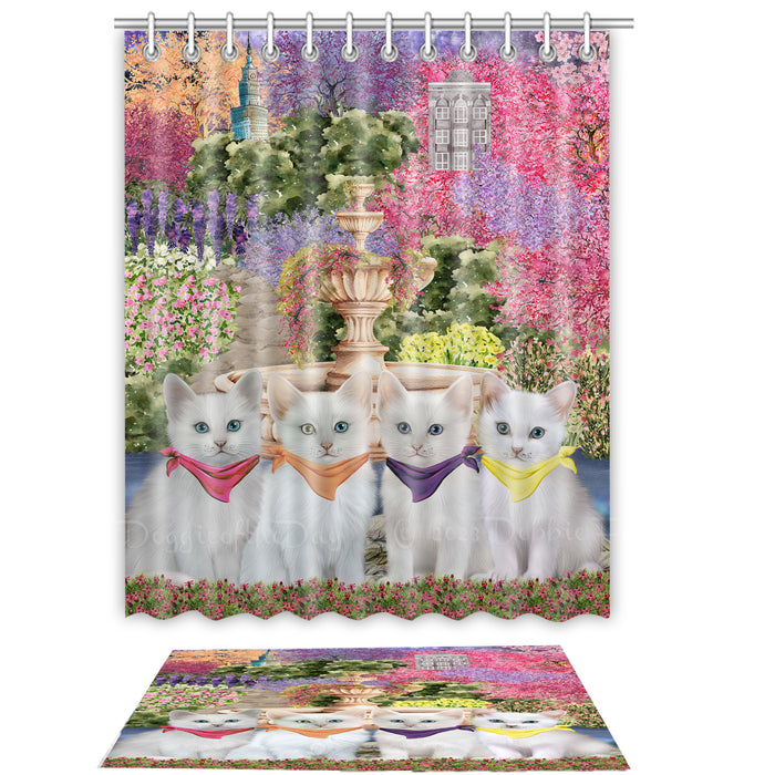 Turkish Angora Shower Curtain & Bath Mat Set, Bathroom Decor Curtains with hooks and Rug, Explore a Variety of Designs, Personalized, Custom, Cat Lover's Gifts