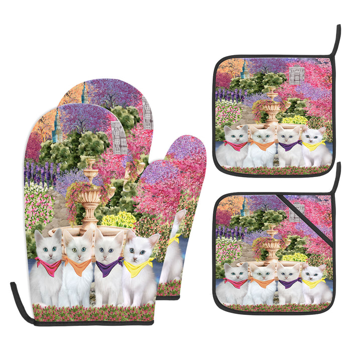Turkish Angora Oven Mitts and Pot Holder Set: Explore a Variety of Designs, Personalized, Potholders with Kitchen Gloves for Cooking, Custom, Halloween Gifts for Cat  Mom