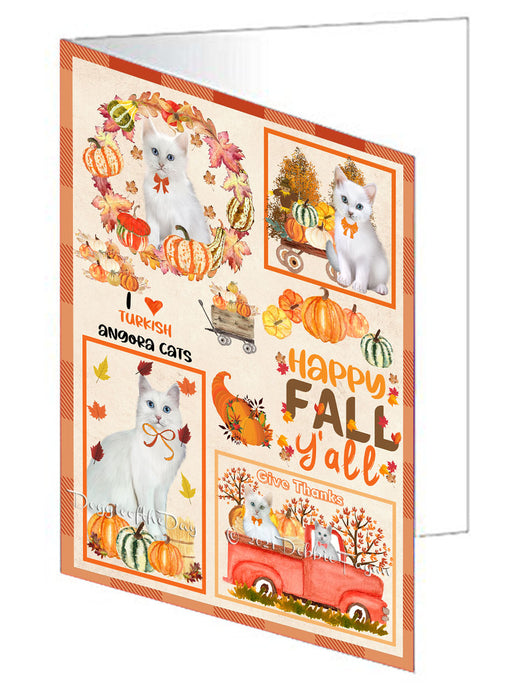 Happy Fall Y'all Pumpkin Turkish Angora Cats Handmade Artwork Assorted Pets Greeting Cards and Note Cards with Envelopes for All Occasions and Holiday Seasons GCD77156