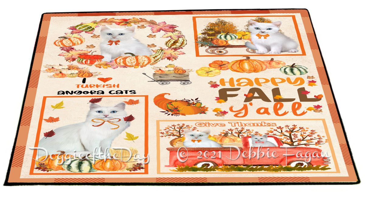 Happy Fall Y'all Pumpkin Turkish Angora Cats Indoor/Outdoor Welcome Floormat - Premium Quality Washable Anti-Slip Doormat Rug FLMS58783