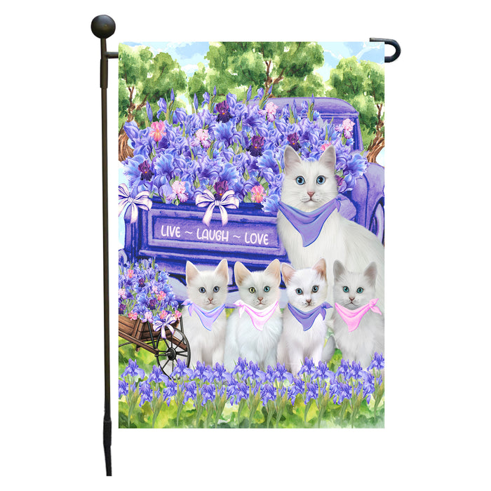 Turkish Angora Cats Garden Flag for Cat and Pet Lovers, Explore a Variety of Designs, Custom, Personalized, Weather Resistant, Double-Sided, Outdoor Garden Yard Decoration