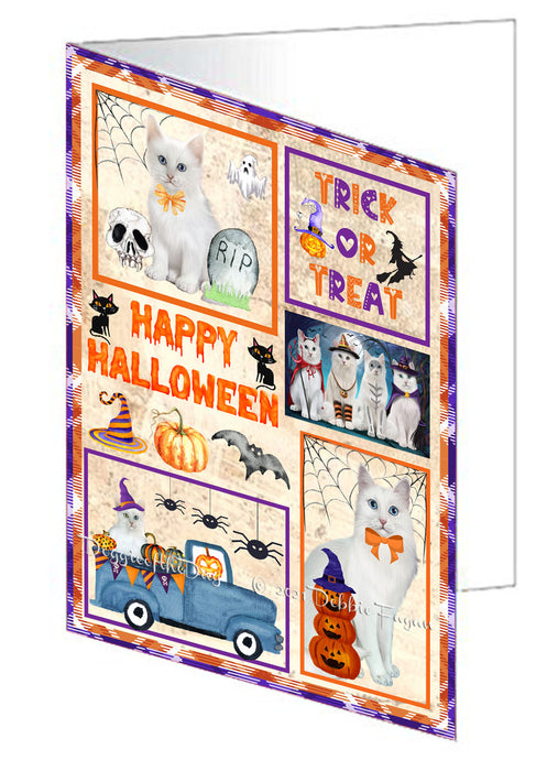 Happy Halloween Trick or Treat Turkish Angora Cats Handmade Artwork Assorted Pets Greeting Cards and Note Cards with Envelopes for All Occasions and Holiday Seasons GCD76646