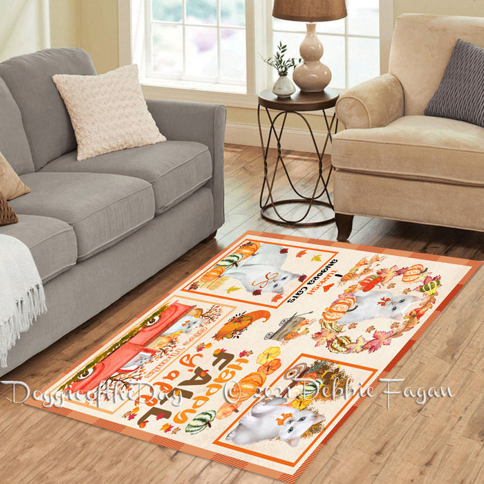 Happy Fall Y'all Pumpkin Turkish Angora Cats Polyester Living Room Carpet Area Rug ARUG67195