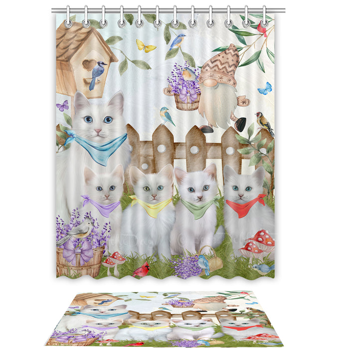 Turkish Angora Shower Curtain with Bath Mat Set: Explore a Variety of Designs, Personalized, Custom, Curtains and Rug Bathroom Decor, Cat and Pet Lovers Gift