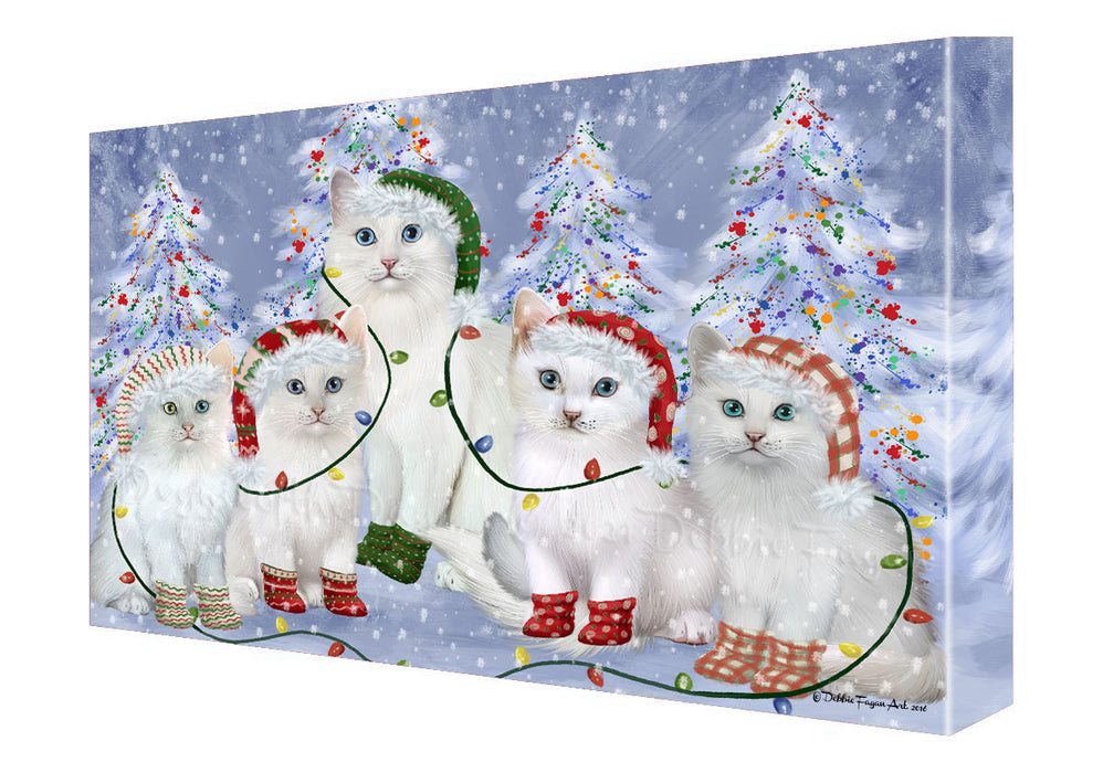 Christmas Lights and Turkish Angora Cats Canvas Wall Art - Premium Quality Ready to Hang Room Decor Wall Art Canvas - Unique Animal Printed Digital Painting for Decoration