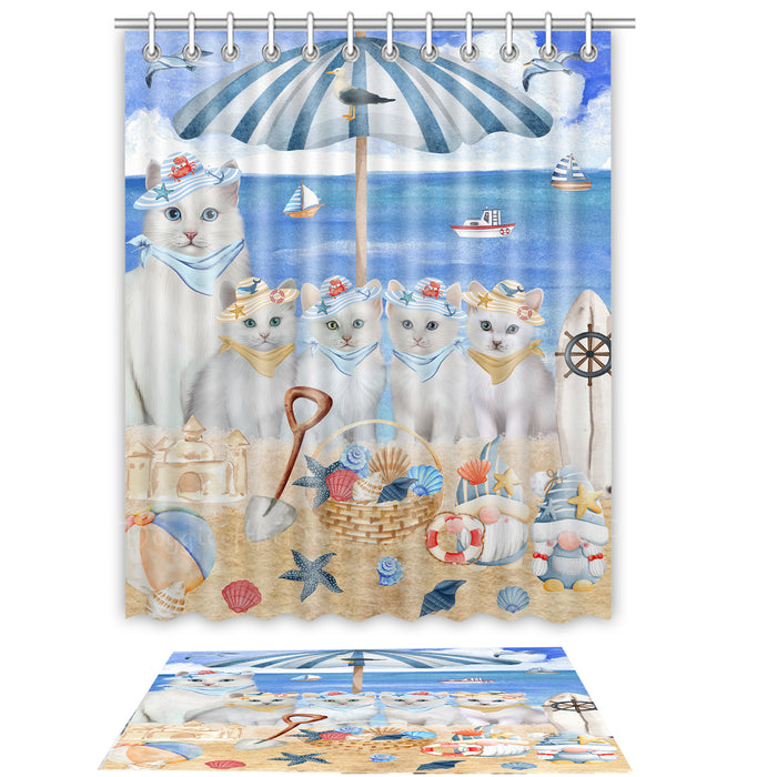 Turkish Angora Shower Curtain with Bath Mat Set, Custom, Curtains and Rug Combo for Bathroom Decor, Personalized, Explore a Variety of Designs, Cat Lover's Gifts