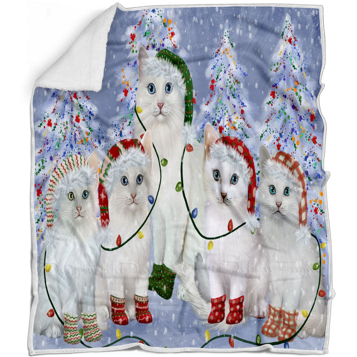 Christmas Lights and Turkish Angora Cats Blanket - Lightweight Soft Cozy and Durable Bed Blanket - Animal Theme Fuzzy Blanket for Sofa Couch