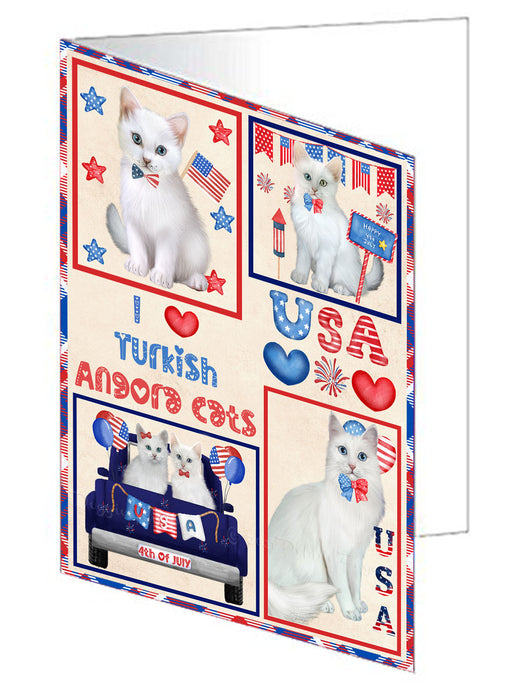 4th of July Independence Day I Love USA Turkish Angora Cats Handmade Artwork Assorted Pets Greeting Cards and Note Cards with Envelopes for All Occasions and Holiday Seasons