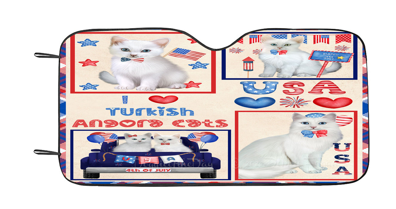 4th of July Independence Day I Love USA Turkish Angora Cats Car Sun Shade Cover Curtain