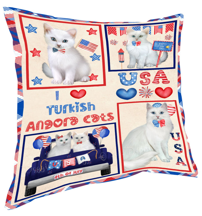4th of July Independence Day I Love USA Turkish Angora Cats Pillow with Top Quality High-Resolution Images - Ultra Soft Pet Pillows for Sleeping - Reversible & Comfort - Ideal Gift for Dog Lover - Cushion for Sofa Couch Bed - 100% Polyester