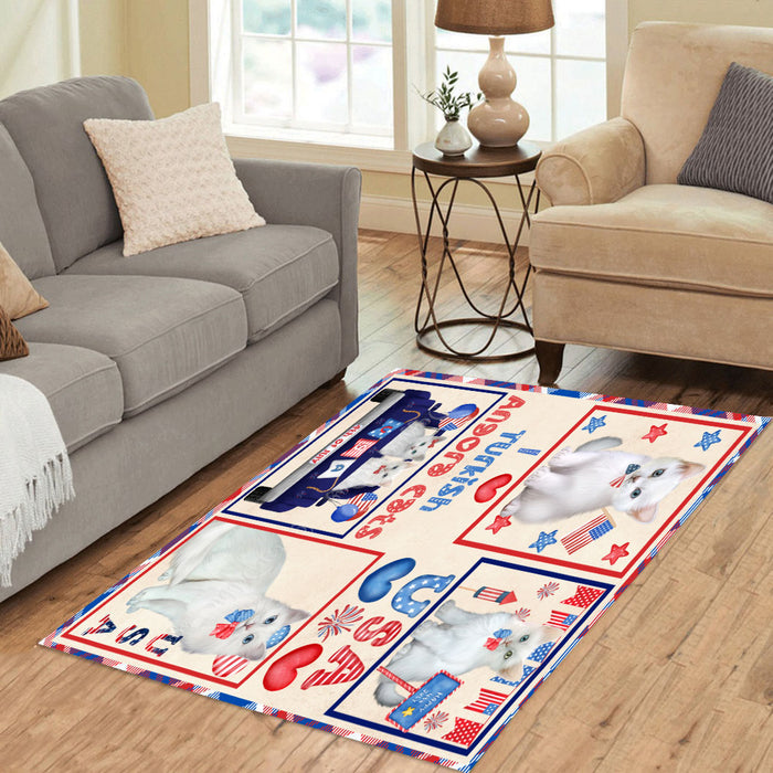 4th of July Independence Day I Love USA Turkish Angora Cats Area Rug - Ultra Soft Cute Pet Printed Unique Style Floor Living Room Carpet Decorative Rug for Indoor Gift for Pet Lovers
