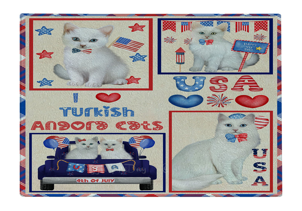 4th of July Independence Day I Love USA Turkish Angora Cats Cutting Board - For Kitchen - Scratch & Stain Resistant - Designed To Stay In Place - Easy To Clean By Hand - Perfect for Chopping Meats, Vegetables