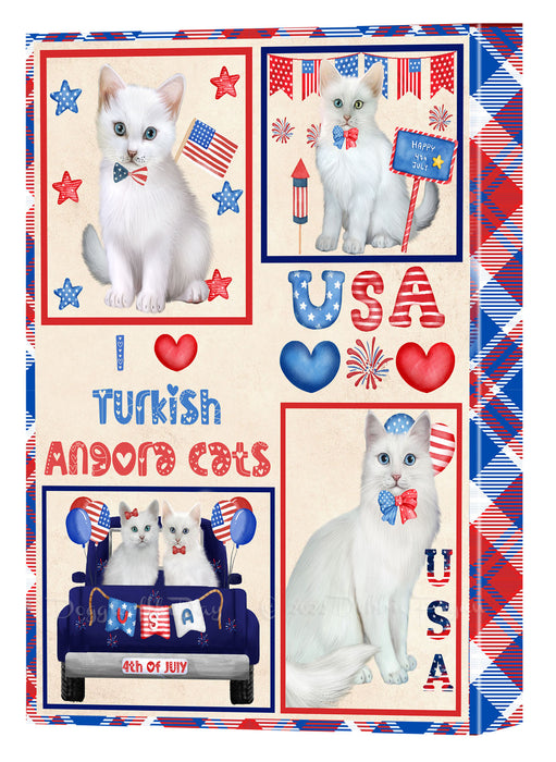 4th of July Independence Day I Love USA Turkish Angora Cats Canvas Wall Art - Premium Quality Ready to Hang Room Decor Wall Art Canvas - Unique Animal Printed Digital Painting for Decoration