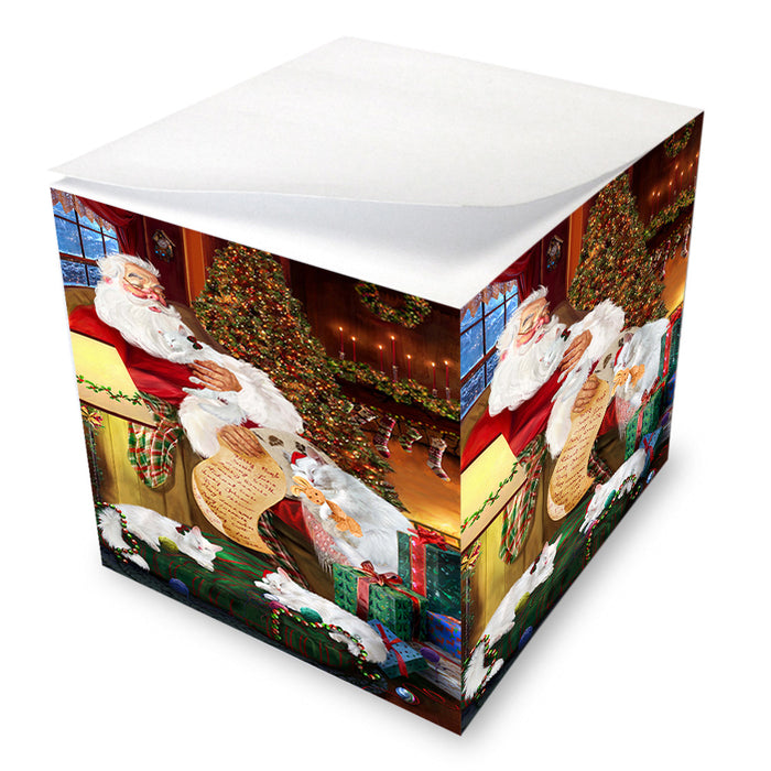 Santa Sleeping with Turkish Angora Cats Christmas Note Cube NOC52824