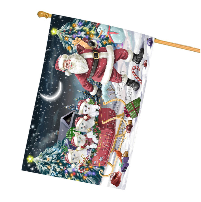 Santa Sled Christmas Happy Holidays Turkish Angora Cats House Flag FLG54581