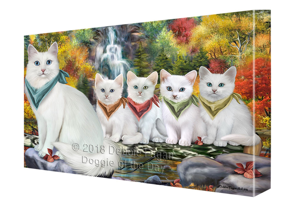 Scenic Waterfall Turkish Angora Cats Canvas Print Wall Art Décor CVS111302