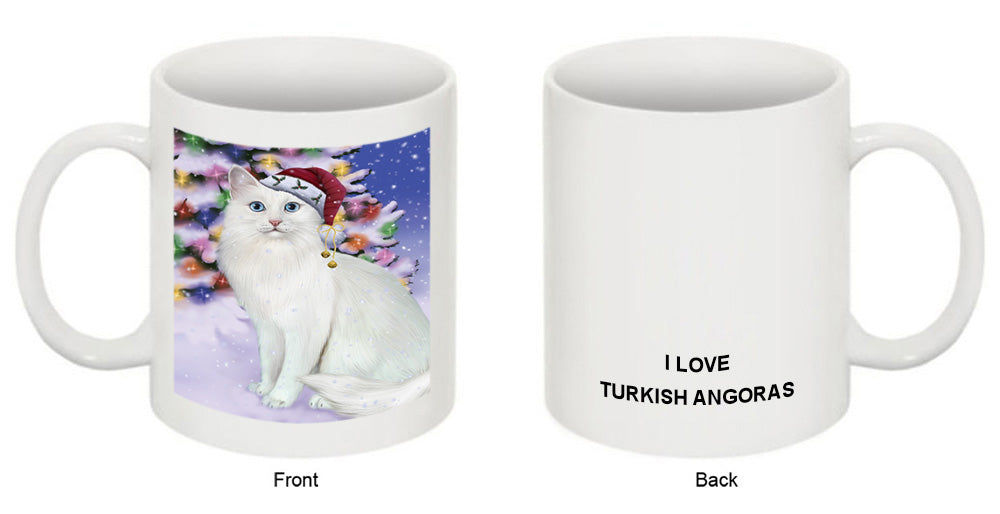 Winterland Wonderland Turkish Angora Cat In Christmas Holiday Scenic Background Coffee Mug MUG51143