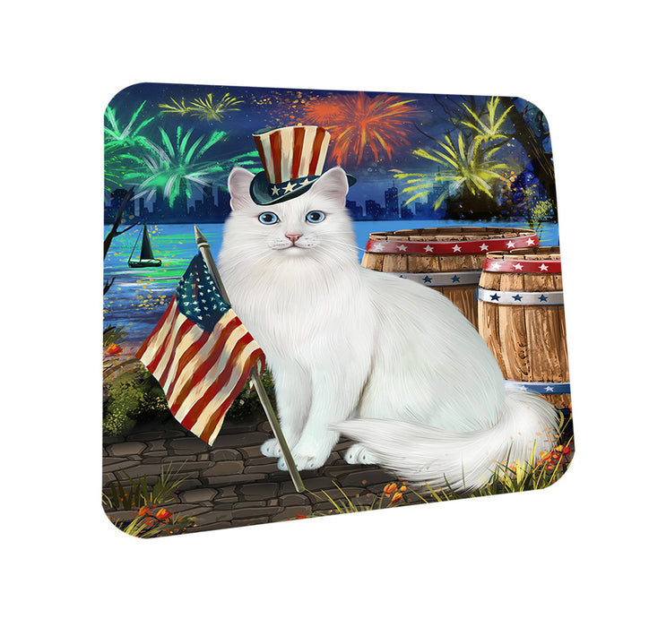 4th of July Independence Day Firework Turkish Angora Cat Coasters Set of 4 CST54054