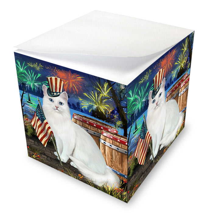 4th of July Independence Day Firework Turkish Angora Cat Note Cube NOC55742