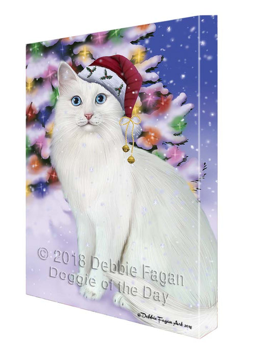 Winterland Wonderland Turkish Angora Cat In Christmas Holiday Scenic Background Canvas Print Wall Art Décor CVS121634