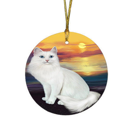 Turkish Angora Cat Round Flat Christmas Ornament RFPOR54770
