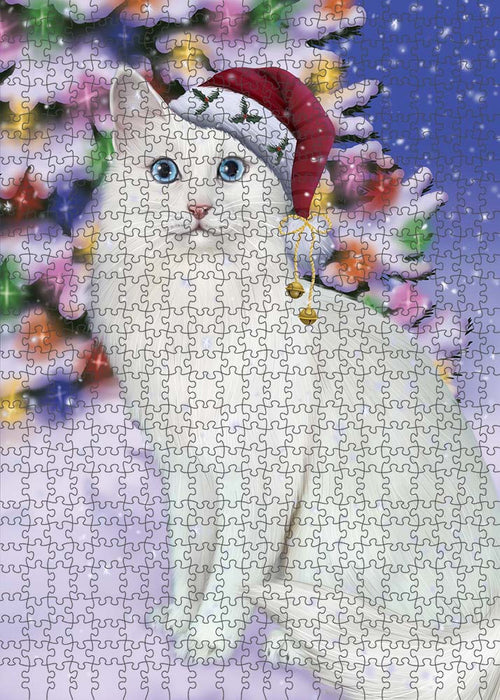 Winterland Wonderland Turkish Angora Cat In Christmas Holiday Scenic Background Puzzle with Photo Tin PUZL91184