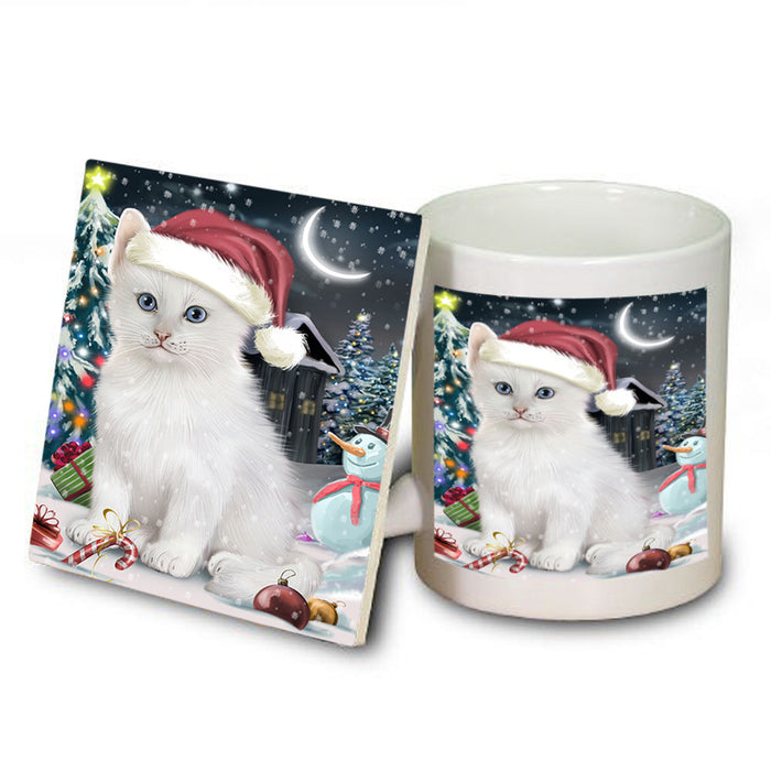 Have a Holly Jolly Christmas Happy Holidays Turkish Angora Cat Mug and Coaster Set MUC54253