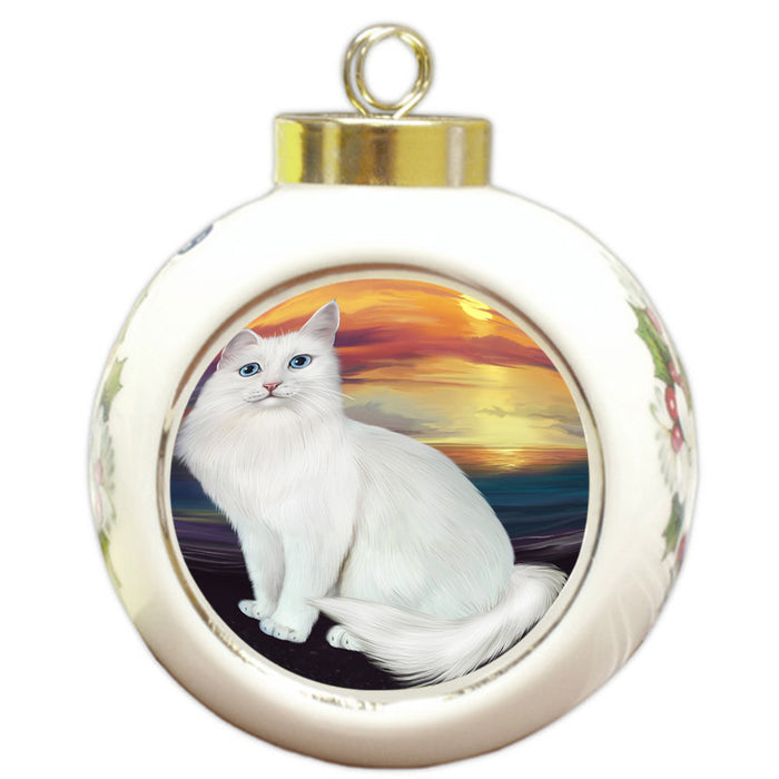 Turkish Angora Cat Round Ball Christmas Ornament RBPOR54779