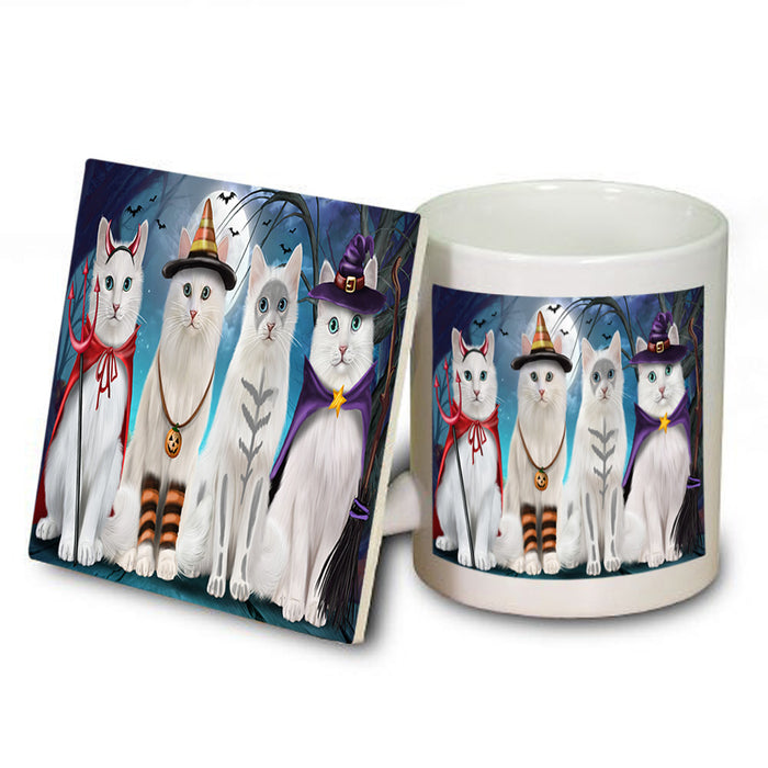 Happy Halloween Trick or Treat Turkish Angora Cats Mug and Coaster Set MUC54481