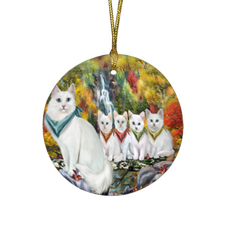 Scenic Waterfall Turkish Angora Cats Round Flat Christmas Ornament RFPOR54819