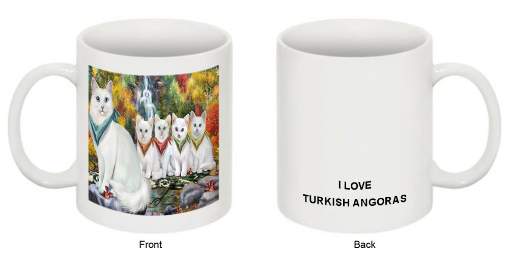 Scenic Waterfall Turkish Angora Cats Coffee Mug MUG50098