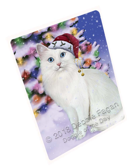 Winterland Wonderland Turkish Angora Cat In Christmas Holiday Scenic Background Cutting Board C72372