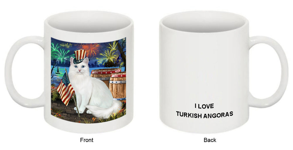 4th of July Independence Day Firework Turkish Angora Cat Coffee Mug MUG49494