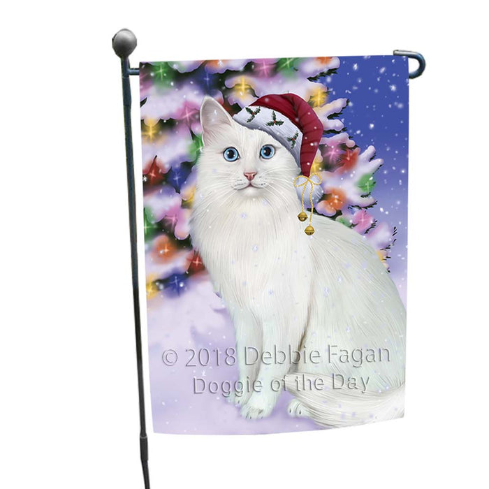 Winterland Wonderland Turkish Angora Cat In Christmas Holiday Scenic Background Garden Flag GFLG56038