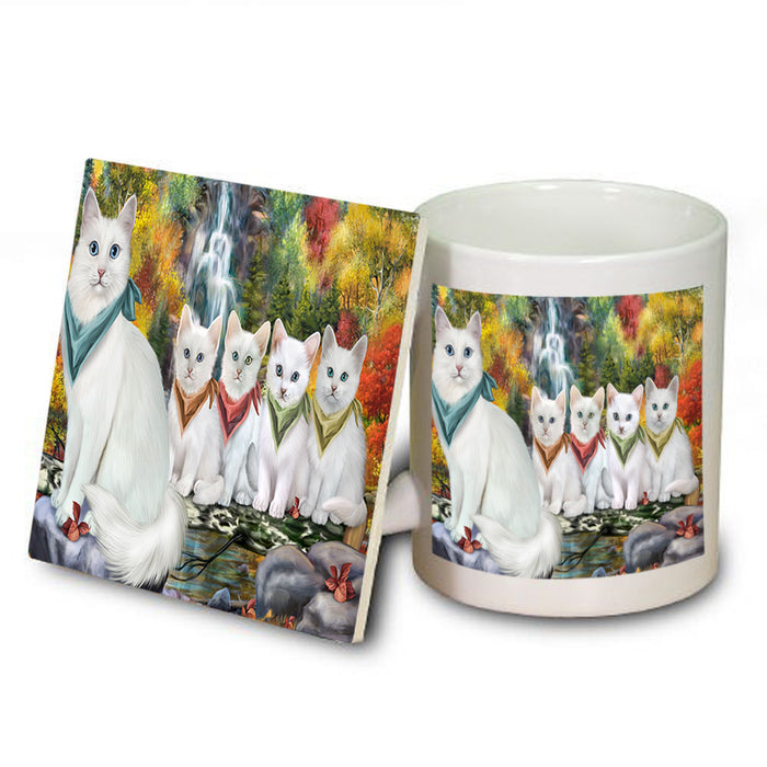 Scenic Waterfall Turkish Angora Cats Mug and Coaster Set MUC54692