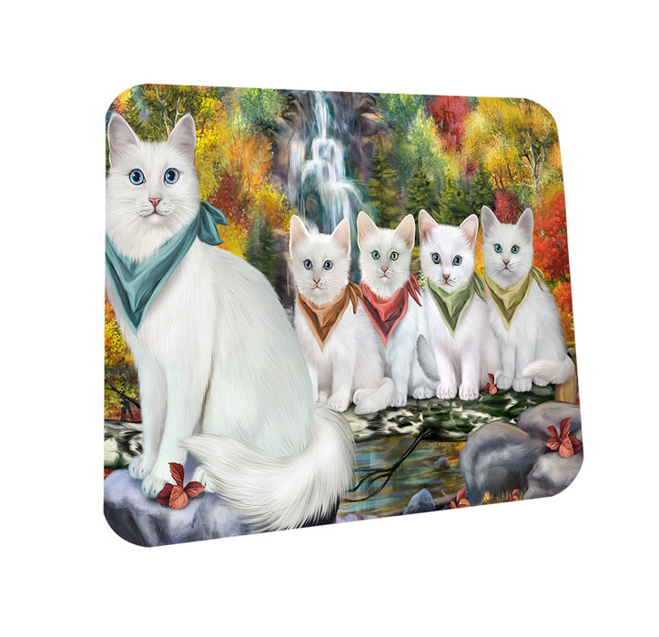 Scenic Waterfall Turkish Angora Cats Coasters Set of 4 CST54658