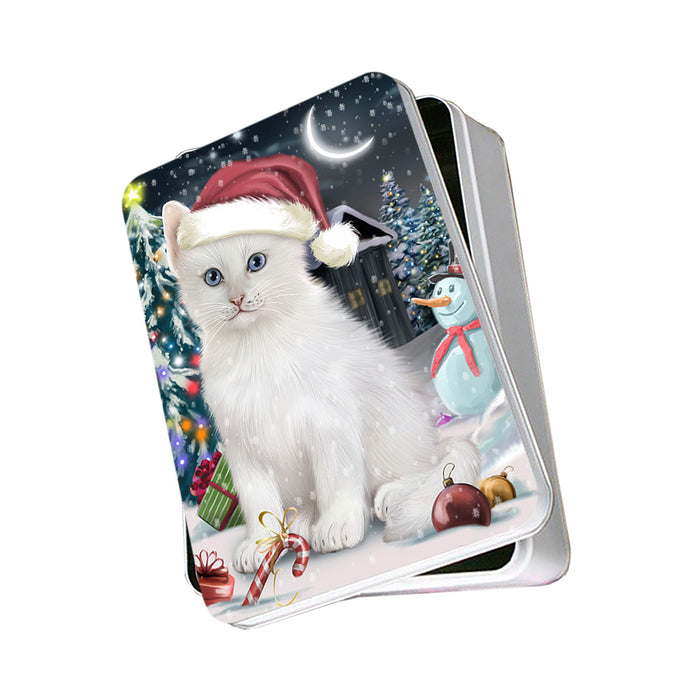 Have a Holly Jolly Christmas Happy Holidays Turkish Angora Cat Photo Storage Tin PITN54204