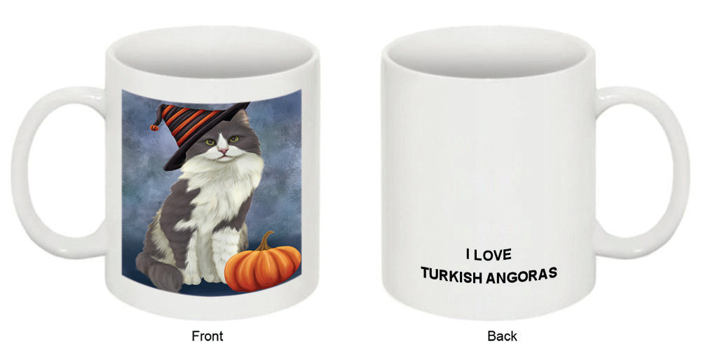Happy Halloween Turkish Angora Cat Wearing Witch Hat with Pumpkin Coffee Mug MUG50227