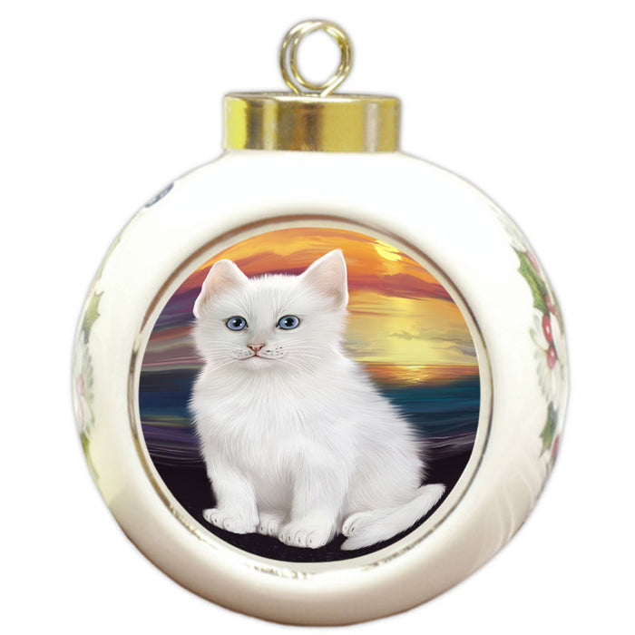 Turkish Angora Cat Round Ball Christmas Ornament RBPOR54780