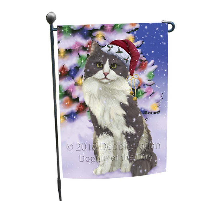 Winterland Wonderland Turkish Angora Cat In Christmas Holiday Scenic Background Garden Flag GFLG56039