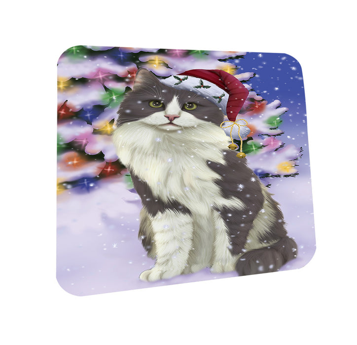 Winterland Wonderland Turkish Angora Cat In Christmas Holiday Scenic Background Coasters Set of 4 CST55704